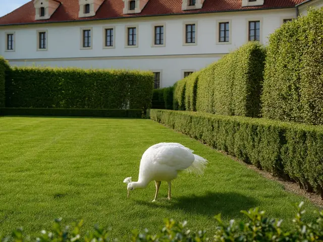 庭園の白い孔雀